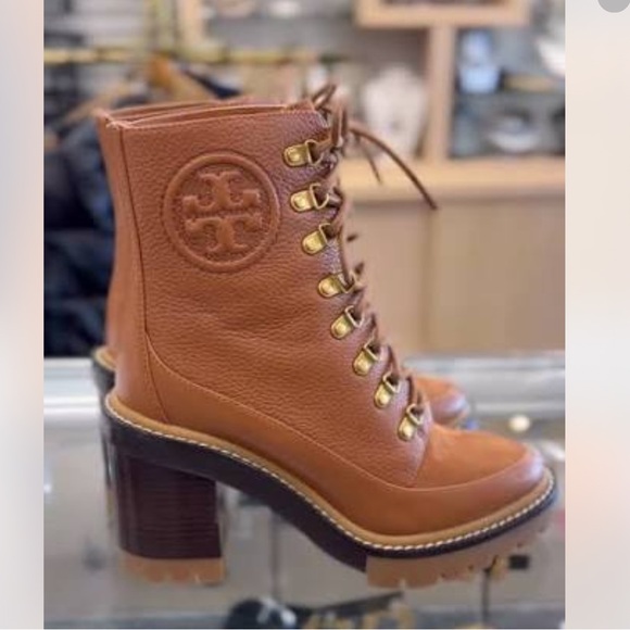 Tory Burch Tan Lace-Up Leather Boots - Picture 2 of 6